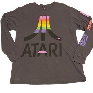 Atari Gamer Men’s Large Grey Long Sleeve Tee with Multicolor Logo